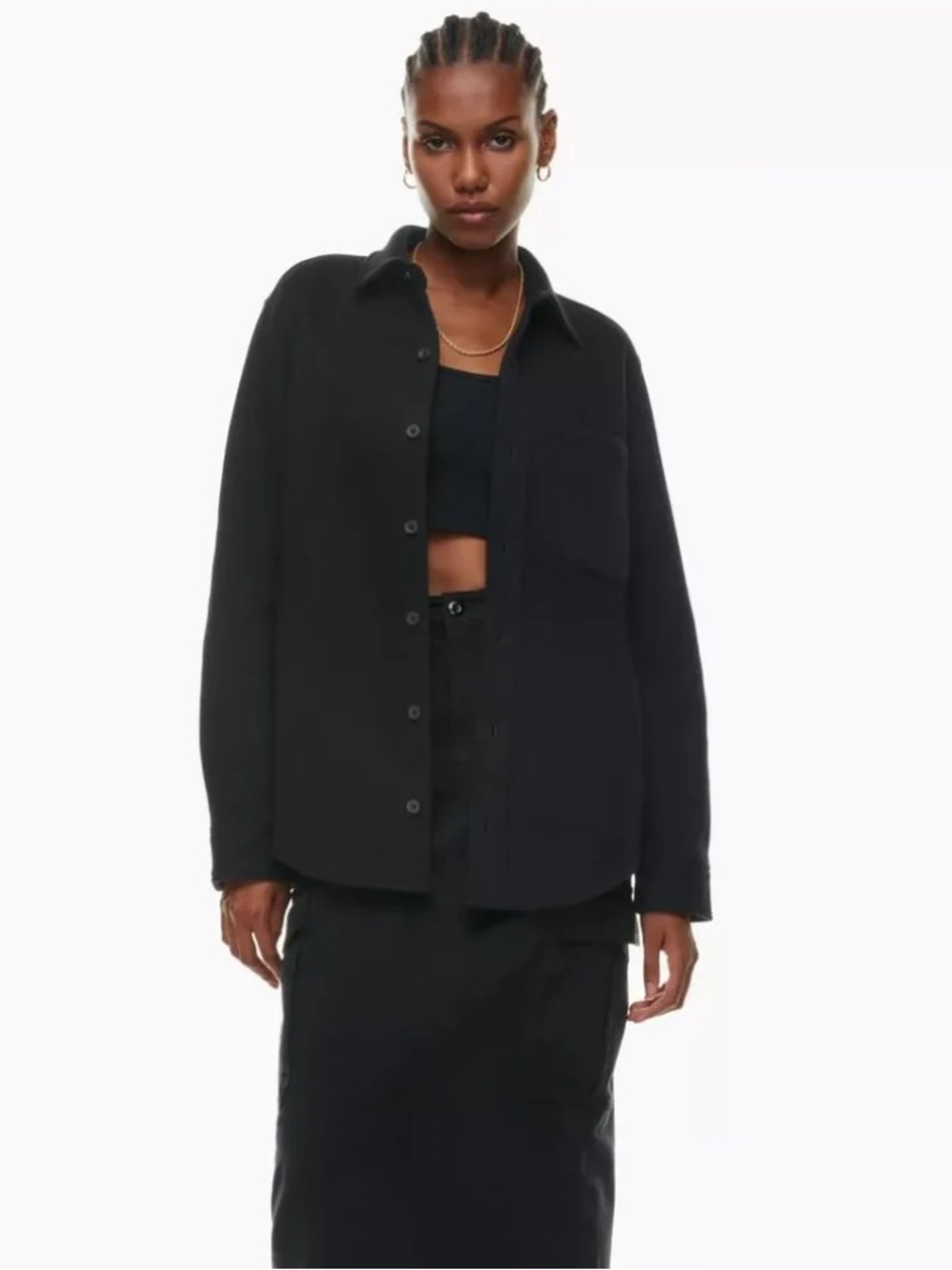 Aritzia Tna Cozy Fleece Boyfriend Shirt Jacket Black Medium NWT $88